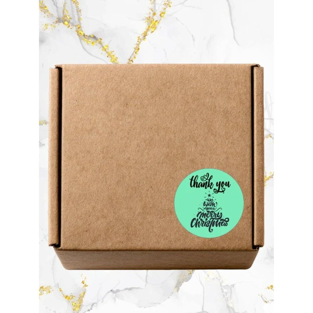 100 Christmas Thank You Stickers –Merry Christmas Tree Design